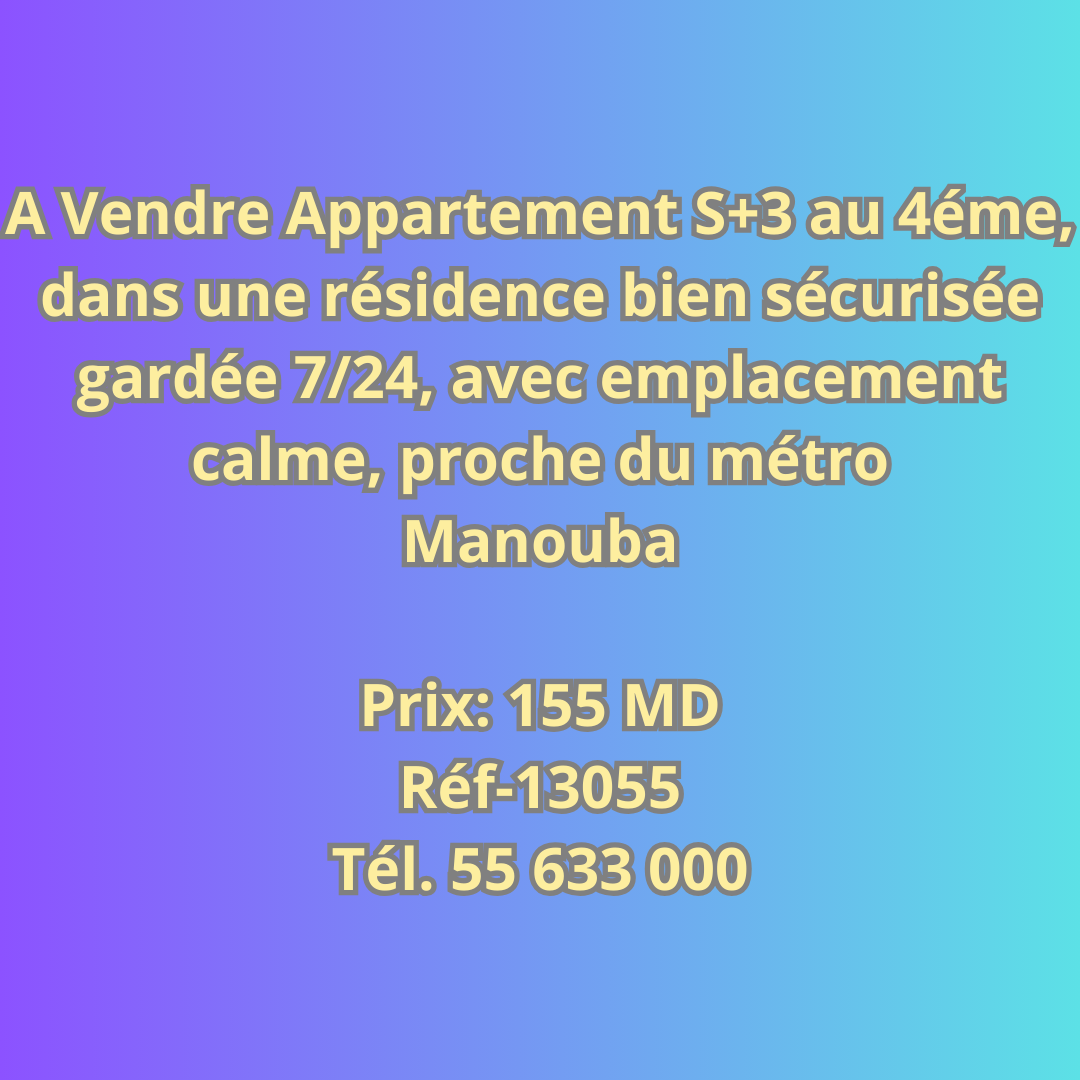 Mannouba La Mannouba Vente Appart. 4 pices Av appartement s3 au 4me avec emplacement calme